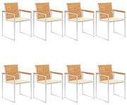 vidaXL Καρέκλες Κήπου 8 τεμάχια από Μασίφ Ξύλο Teak με Μαξιλάρια