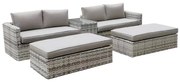 WOODWELL ASCOT Set Wicker Alu, Καναπές 4Θέσιος+2 σκαμπό+Τραπεζάκι, Wicker Grey White, Μαξιλ.Μπεζ Table:75x43x52cm Set 6 Seats Ε6810