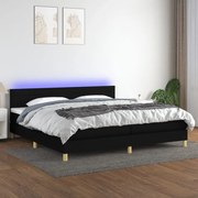 Κρεβάτι Boxspring με Στρώμα &amp; LED Μαύρο 200x200 εκ. Υφασμάτινο - Μαύρο