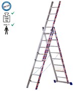 Σκάλα επαγγελματική αλουμινίου τριπλή - 3*07 σκαλιά ύψος Α/Β/Γ:2,00m/3,00m/4,50m.