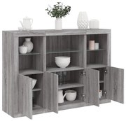 Μπουφέδες με Φώτα LED 3 τεμ. Γκρι Sonoma από Επεξεργασμένο Ξύλο