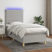 Κρεβάτι Boxspring με Στρώμα &amp; LED Αν.Γκρι 80x200 εκ. Υφασμάτινο - Γκρι