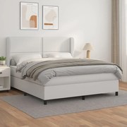 Κρεβάτι Boxspring με Στρώμα Λευκό 180x200 εκ. Συνθετικό Δέρμα