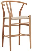 Σκαμπό μπαρ Wishbone pakoworld rubberwood-σχοινί σε φυσική απόχρωση 55x49x108εκκ