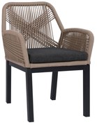 Καρέκλα - Πολυθρόνα HOWARD C5543.12 Ανθρακί Αλουμινίου με Μπέζ Σχοινί και Ανθρακί Μαξιλάρι 56x62x83,5Υεκ. 4αδα 56x62x83.5 εκ.