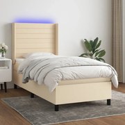 Κρεβάτι Boxspring με Στρώμα &amp; LED Κρεμ 90x200 εκ. Υφασμάτινο - Κρεμ