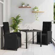 vidaXL Σετ 3 Τεμαχίων Τραπεζαρίας Κήπου με Μαξιλάρια Μαύρο Συνθετικό Ρατάν