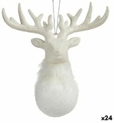 Χριστουγεννιάτικο Στολίδι Τάρανδος Λευκό Πλαστική ύλη Γκλίτερ 14 x 15,5 x 7 cm (24 Μονάδες)