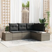 vidaXL Σετ Καναπέ 4 Τεμαχίων με Μαξιλάρια Γκρι Πολυ Ρατάν
