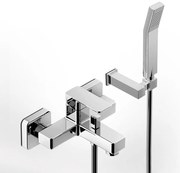 Eurorama Quadra Chrome Μπαταρία Λουτρού Με Tηλέφωνο Anticalcare, Eπίτοιχο Στήριγμα Tηλεφώνο &amp; PVC Σπιράλ 144210-100