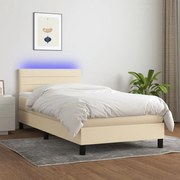 ΚΡΕΒΑΤΙ BOXSPRING ΜΕ ΣΤΡΩΜΑ &amp; LED ΚΡΕΜ 100X200 ΕΚ. ΥΦΑΣΜΑΤΙΝΟ 3133218