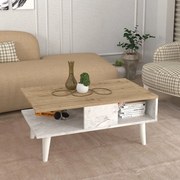 Megapap Τραπεζάκι Σαλονιού Andros Sapphire Oak - Λευκό Εφέ Μαρμάρου 90x54x39,6εκ.