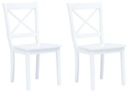 Καρέκλες Τραπεζαρίας 2 τεμ. Λευκές Μασίφ Ξύλο Καουτσουκόδεντρου