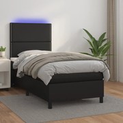 Κρεβάτι Boxspring με Στρώμα &amp; LED Μαύρο 100x200 εκ. Συνθ. Δέρμα