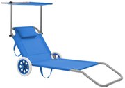 vidaXL Ξαπλώστρα Πτυσσόμενη Χρώμα Μπλε Αλουμινίου με Σκίαστρο + Ρόδες
