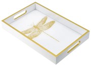 Artekko Dragonfly Tray Δίσκος Διακοσμητικός MDF Ακρυλικό Λευκό Χρυσό (40x26x5)cm