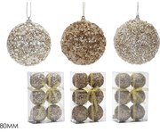Χριστουγεννιάτικη Μπάλα Ροζ/Χρυσό 80mm Σετ 6Τμχ Σε 3 Σχέδια