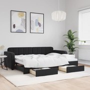 vidaXL Καναπές Κρεβάτι Συρόμενος Μαύρος 80x200 εκ. Βελούδινος Συρτάρια