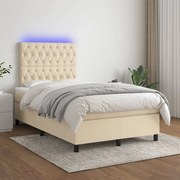 vidaXL Κρεβάτι Boxspring με Στρώμα & LED Κρεμ 120x200 εκ. Υφασμάτινο