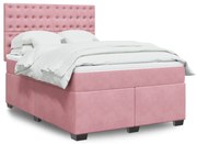 vidaXL Κρεβάτι Boxspring με Στρώμα Ροζ 140x200 εκ. Βελούδινο