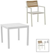 Τραπεζαρία Savor-Kliton σετ 5τεμ λευκό αλουμίνιο και rattan σε φυσικό χρώμα 80x80x74εκ 80x80x74 εκ.