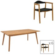 Τραπεζαρία 7 τεμ. Ganny-Pino pakoworld teak ξύλο σε φυσική - μαυρη απόχρωση 180/240x100x75εκ