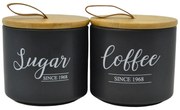 Σετ 2 Βάζα Κεραμικά Μαύρα Sugar Coffee Με Μπαμπού Καπάκι 10.4x10.4x10cm