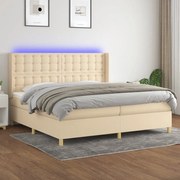 ΚΡΕΒΑΤΙ BOXSPRING ΜΕ ΣΤΡΩΜΑ &amp; LED ΚΡΕΜ 200X200 ΕΚ. ΥΦΑΣΜΑΤΙΝΟ 3139226