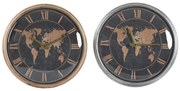 Ρολόι Τοίχου DKD Home Decor 46 x 6,5 x 46 cm Κρυστάλλινο Ασημί Μαύρο Χρυσό Καφέ Σίδερο Παγκόσμιος Χάρτης (x2)