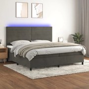 Κρεβάτι Boxspring με Στρώμα &amp; LED Σκ. Γκρι 200x200εκ. Βελούδινο - Γκρι