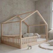 Κρεβάτι Παιδικό Montessori  House Bed με κάγκελα 30cm σε Φυσικό  Ξύλο  140×200cm  Luletto (Δώρο 10% έκπτωση στο Στρώμα)