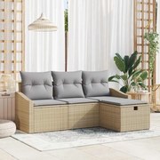 vidaXL Σετ Καναπέ Κήπου 4 Τεμαχίων με Μαξιλάρια Μπεζ Πολυ Ρατάν