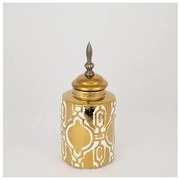 Βάζο Με Καπάκι Κεραμικό Λευκό &amp; Χρυσό 12.5x12.5x28cm 752-20077 Estheti-752-20077-Λευκό-Χρυσό 752-20077