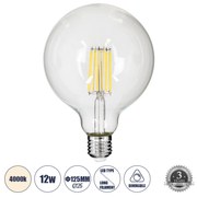 GloboStar® 99055 Λάμπα LED Long Filament E27 G125 Γλόμπος 12W 1320lm 360° AC 220-240V IP20 Φ12.5 x Υ18cm Φυσικό Λευκό 4000K με Διάφανο Γυαλί - Dimmable - 3 Years Warranty