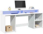 Γραφείο με LED Λευκό 200x55x91 εκ. από Επεξεργασμένο Ξύλο