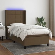 vidaXL Κρεβάτι Boxspring με Στρώμα & LED Σκ.Καφέ 90x190 εκ. Υφασμάτινο