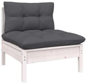 vidaXL Καναπές Κήπου Μεσαίος από Μασίφ Ξύλο Πεύκου με Λευκά Μαξιλάρια