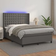 Κρεβάτι Boxspring με Στρώμα &amp; LED Γκρι 140x200 εκ. Συνθ. Δέρμα - Γκρι