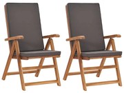vidaXL Καρέκλες Κήπου Ανακλινόμενες 2 τεμ. Γκρι Ξύλο Teak με Μαξιλάρια