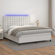 Κρεβάτι Boxspring με Στρώμα & LED Λευκό 160x200 εκ. Συνθ. Δέρμα
