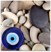 Πίνακας σε καμβά &quot;Evil Eye Beads And Stones&quot; Megapap ψηφιακής εκτύπωσης 50x50x3εκ.
