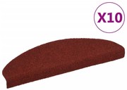 vidaXL Πατάκια Σκάλας Αυτοκόλ. 10 τεμ. Κόκκινο 65x21x4 εκ Βελονιασμένα