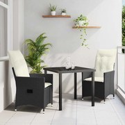 vidaXL Σέτ φαγητού για κήπο με μαξιλάρι 3 pcs Μαύρο Πολυ ράταν