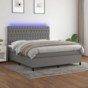 Κρεβάτι Boxspring με Στρώμα &amp; LED Σκ.Γκρι 180x200 εκ Υφασμάτινο - Γκρι