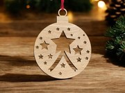 Σετ των 3 Intra απο ξύλο plywood 3mm-4mm πάχος – Χριστουγεννιάτικη Μπάλα με αστέρια 12x15 cm INTRAVECTRY-MY545484