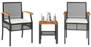 vidaXL Σετ Επίπλων Bistro 3 τεμ. Μαύρο Συνθ. Ρατάν/Ακακία + Μαξιλάρια