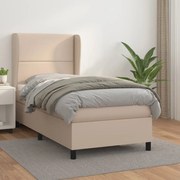 vidaXL Κρεβάτι Boxspring με Στρώμα Καπουτσίνο 90x190εκ.από Συνθ. Δέρμα