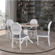 Τραπεζαρία Albero (Σετ 5Τμχ) 117FRF1234 120x120x75cm Natural-White 4 Θέσεων Ξύλο,Ύφασμα