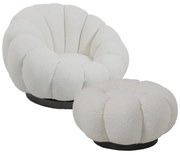 Πολυθρόνα περιστρεφόμενη με σκαμπό Nester μπουκλέ ύφασμα σε λευκή απόχρωση 98x97x69εκ 98x97x69 εκ.