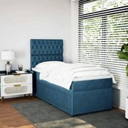 vidaXL Κρεβάτι Boxspring με Στρώμα Μπλε 90x190 εκ. Βελούδινο